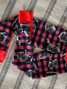 Adidas by Stella McCartney Red & Black Floral Plaid Leggings